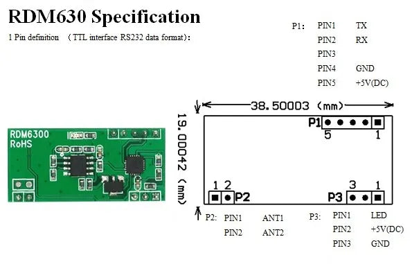 5PCS OPEN-SMART125KHz Serial UART RFID Card Reader RFID Module Serial UART RDM6300 RFID Card Reader with Copper Coil / ID Key for Arduino