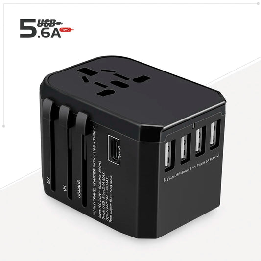 4USB Travel Charger Worldwide Voltage Compatible Universal US UK EU AU with 4 Ports USB Type C Ports Universal Travel Adapter