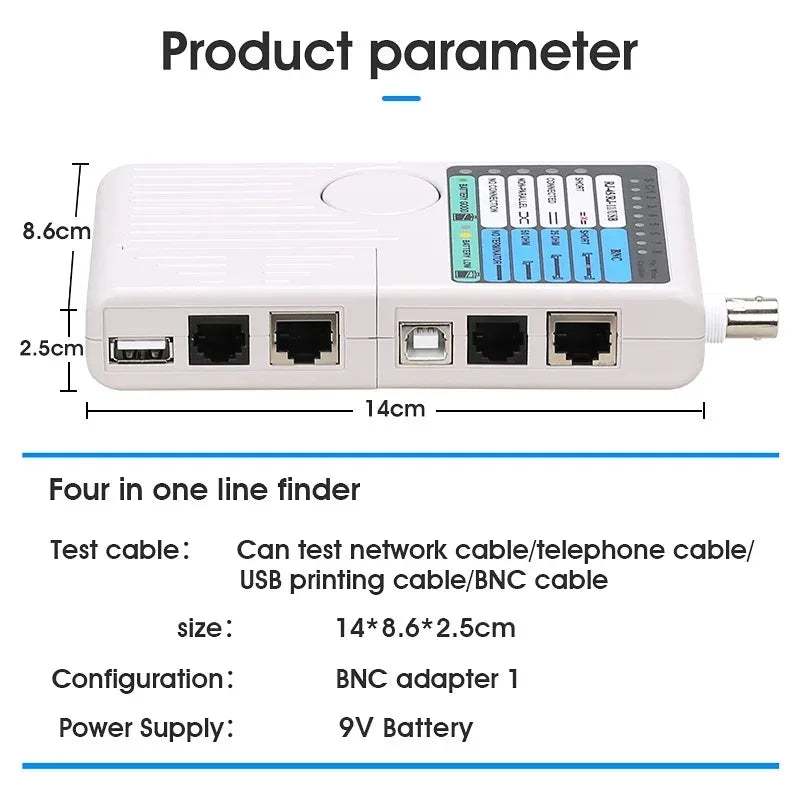 4 in 1 RJ11 RJ45 USB BNC LAN Network Cable Tester Remote LAN Cables Tracker Detector Fast Tester Tool