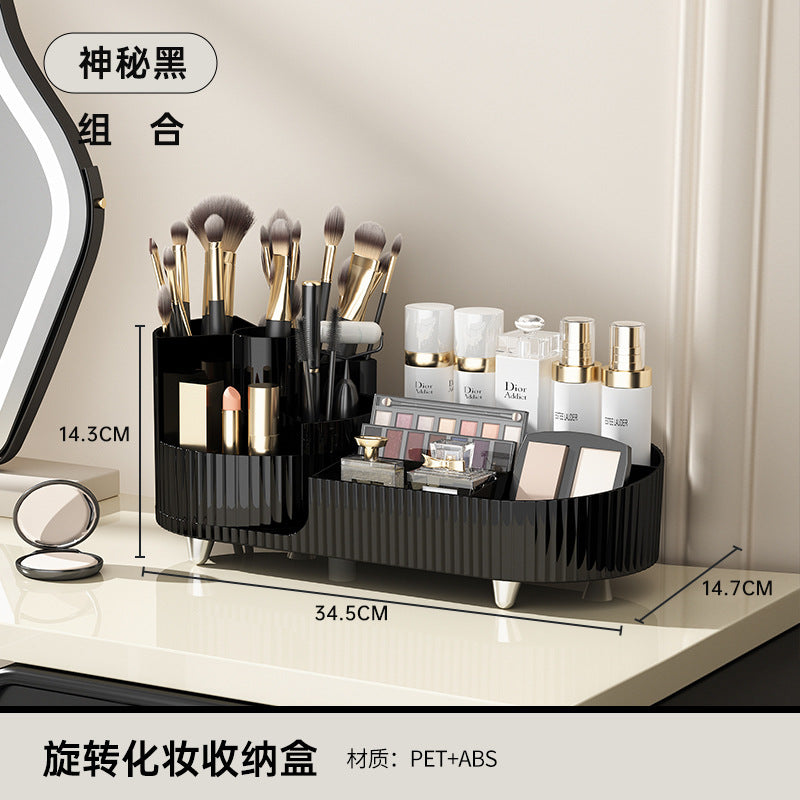 2PCS OPEN-SMART Cosmetic Storage Box Rotating Penholder Dressing Table Desktop Large Capacity Makeup Brush Lipstick eye shadow Powder Puff Storage Rack