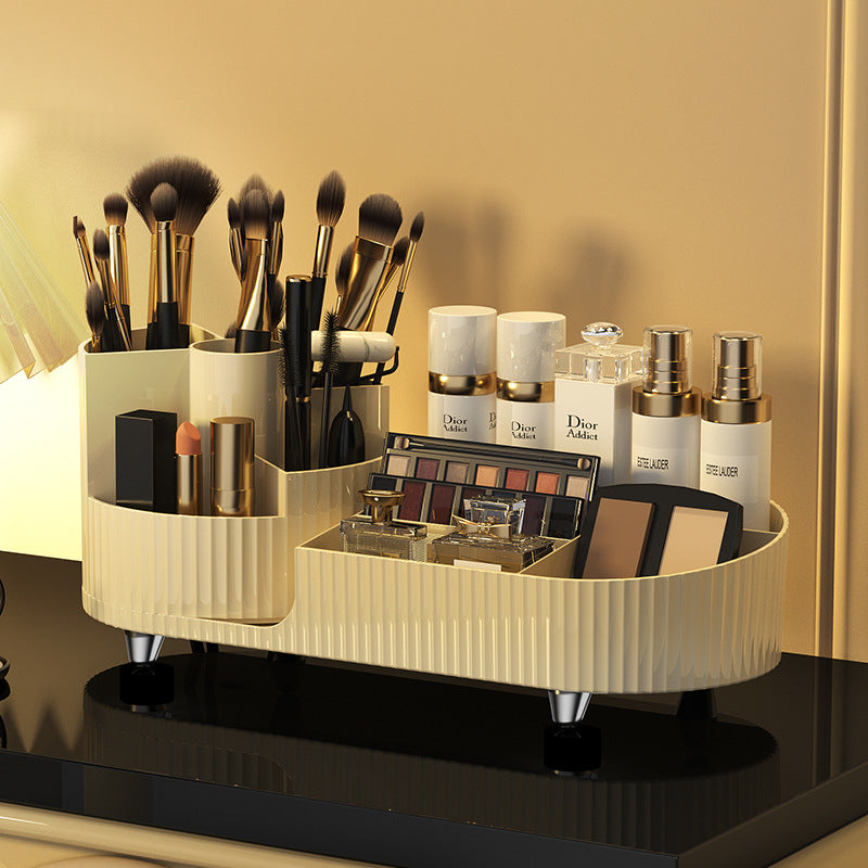 2PCS OPEN-SMART Cosmetic Storage Box Rotating Penholder Dressing Table Desktop Large Capacity Makeup Brush Lipstick eye shadow Powder Puff Storage Rack