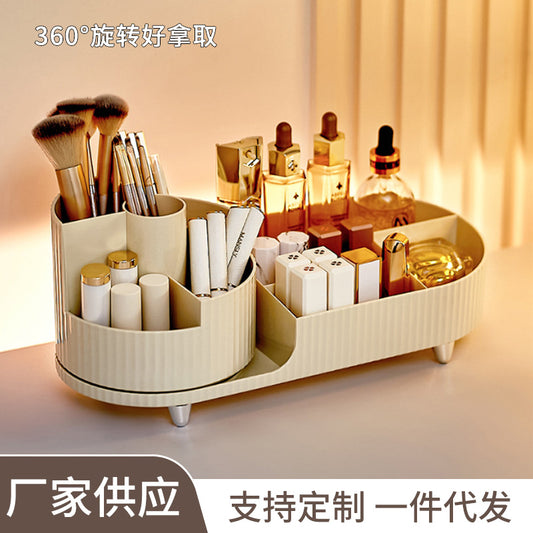 2PCS OPEN-SMART Cosmetic Storage Box Rotating Penholder Dressing Table Desktop Large Capacity Makeup Brush Lipstick eye shadow Powder Puff Storage Rack