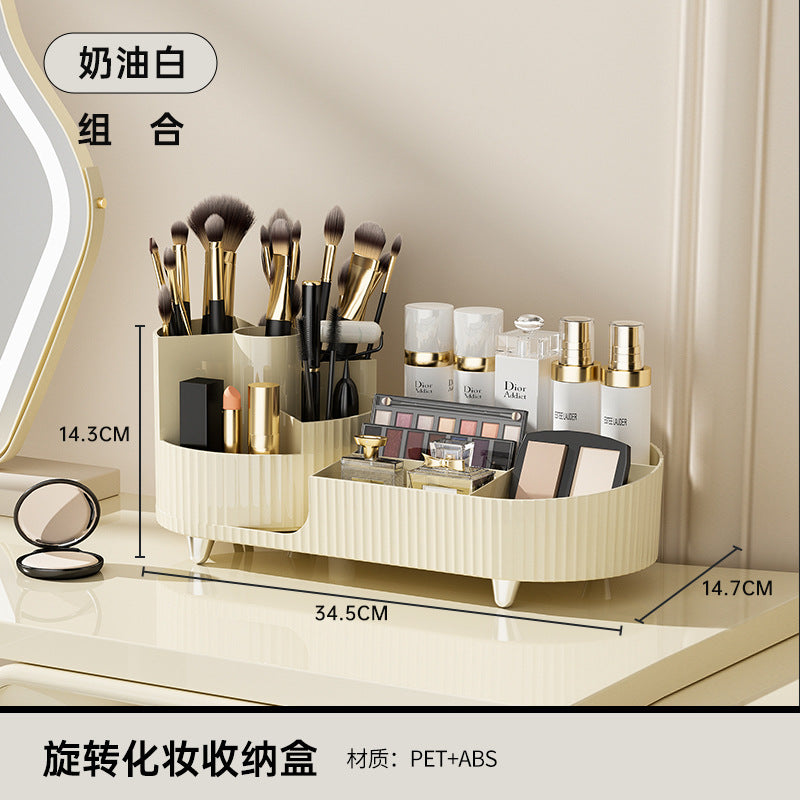 2PCS OPEN-SMART Cosmetic Storage Box Rotating Penholder Dressing Table Desktop Large Capacity Makeup Brush Lipstick eye shadow Powder Puff Storage Rack