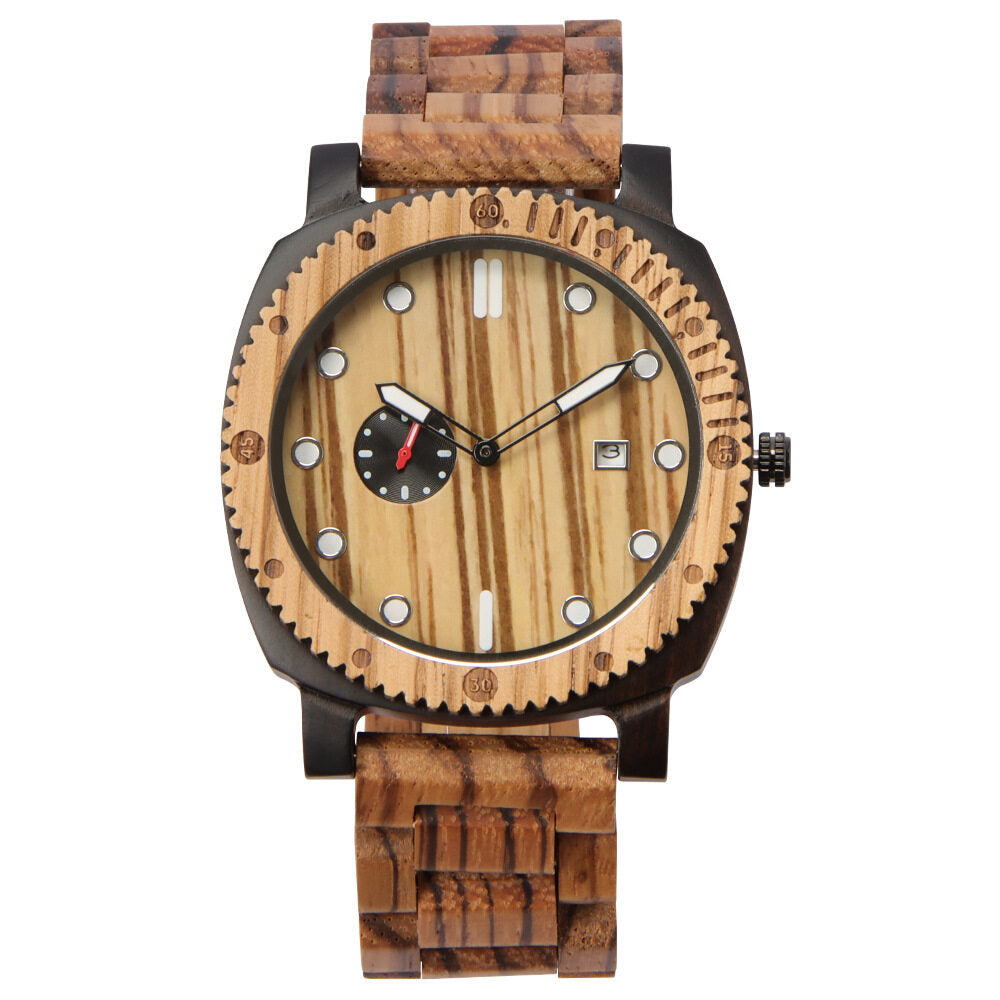 A little more men wooden watch color matching Boat-fruited Sterculia replica business multifunctional large dial luminous quartz watch with calendar