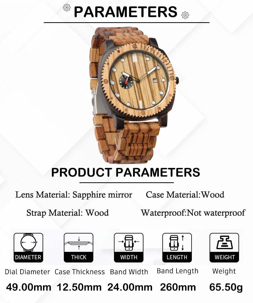 A little more men wooden watch color matching Boat-fruited Sterculia replica business multifunctional large dial luminous quartz watch with calendar