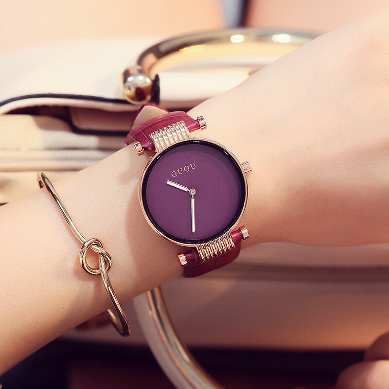 Ancient Ou GUOU8071 Simple Ladies Watch No Scale Fashion Genuine Leather Waterproof Unique Belt Women