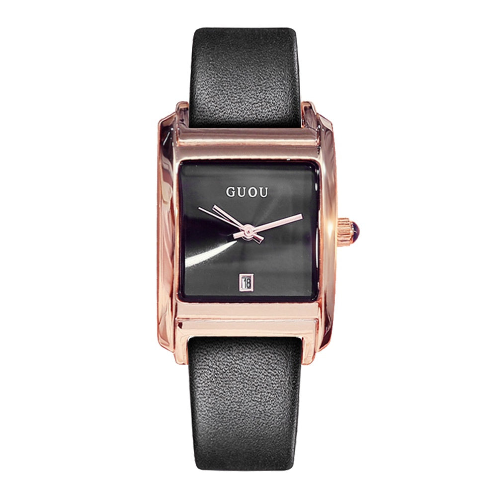 Ancient European GUOU square watch simple temperament ladies fashion quartz watch belt trend calendar ladies watch women