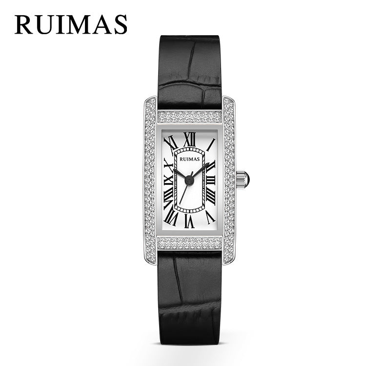 2023 NEW RUMAS DIAMOND-SET LADIES SMALL SQUARE LIGHT LUXURY FASHION QUARTZ TEMPERAMENT GODDESS SLIMMING WATCH 335