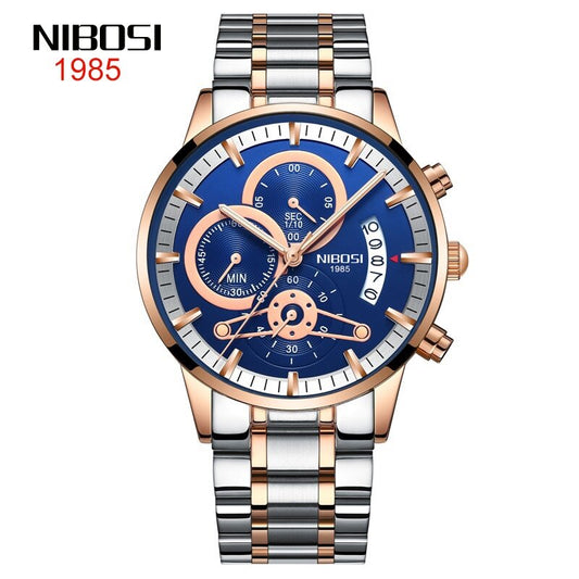 2309 New Style NIBOSI Solid Steel Band Men's Watch Waterproof Coating Glass Luminous Three-Eyed 6-Needle Quartz Men