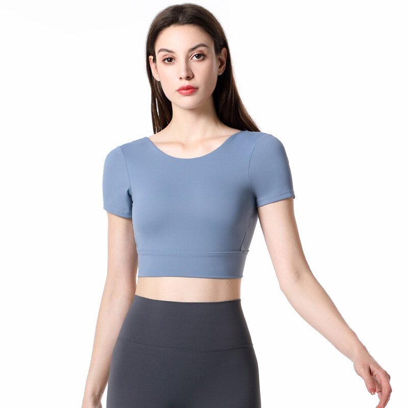 2022 Spring Summer New Style Yoga Wear Short-Sleeved Outdoor Running Sports Fitness Classy Fashion Sexy Beautiful Back Top Women