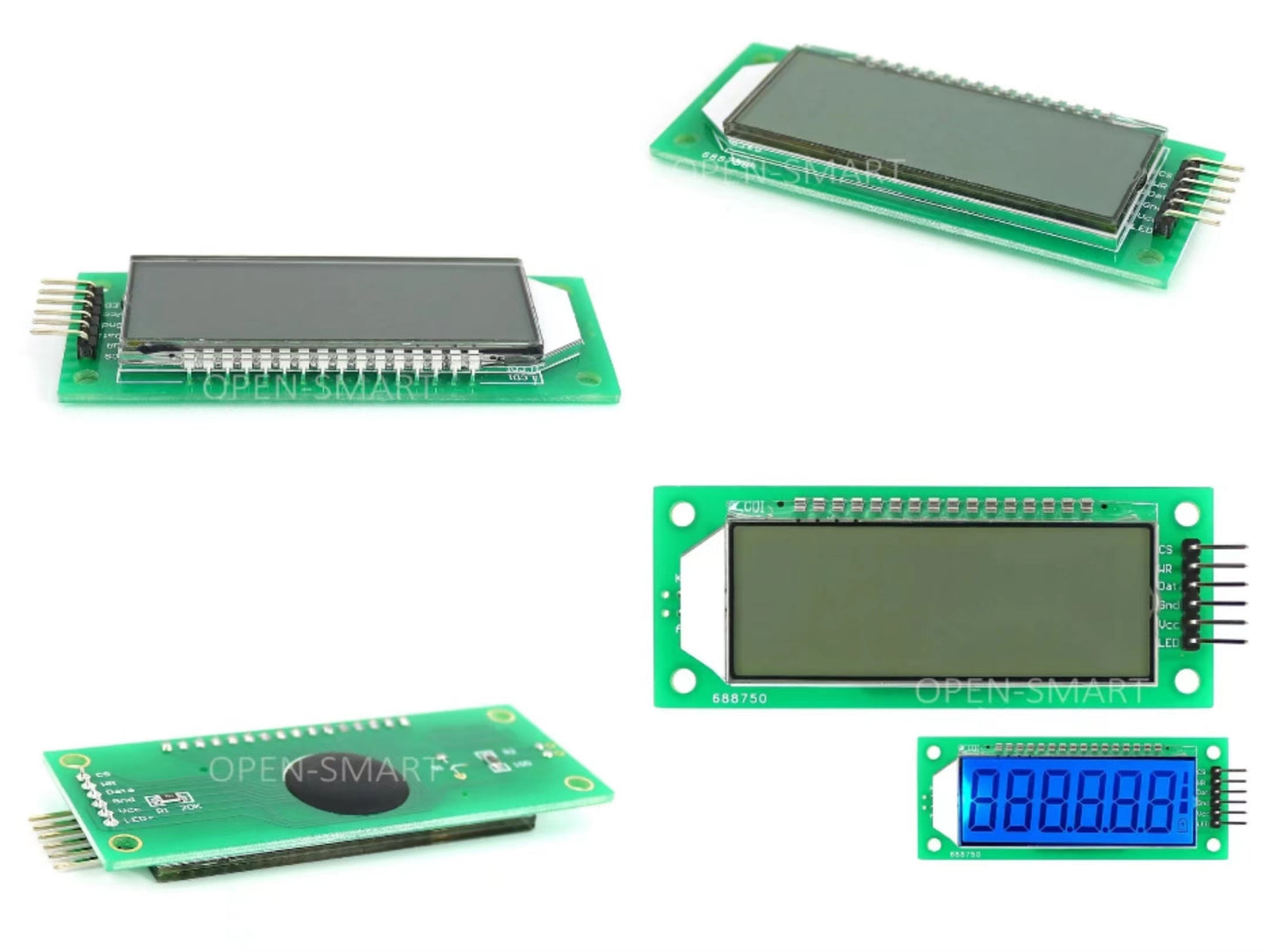 5PCS OPEN-SMARTBlue Backlight 2.4 inch 6-Digit LCD Module 7 Segment LCD Display Module HT1621 LCD Driver IC with Decimal Point for Arduino