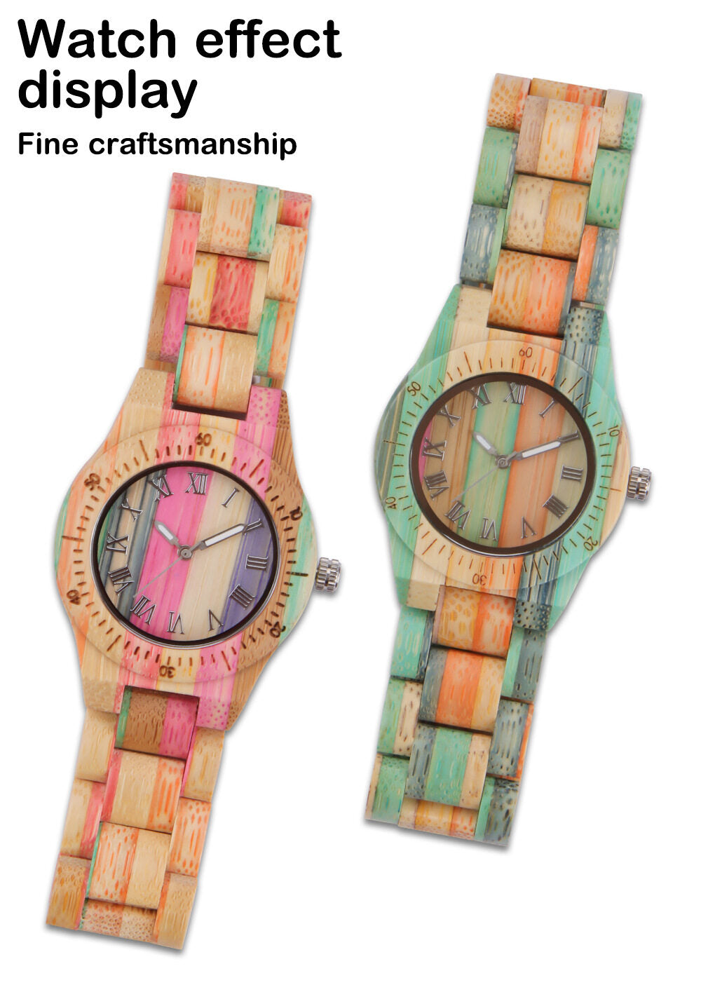 A little more colorful bamboo spot supply women's color bamboo wood watch two-color small casual luminous wood watch women's D8123