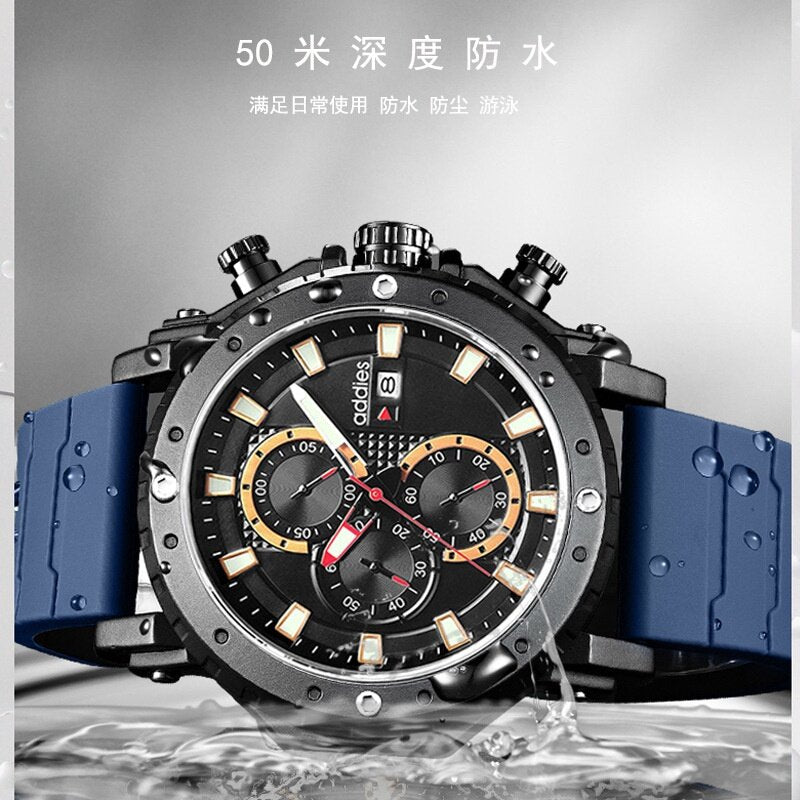 addies New Style Sports Men's Watch Multifunctional Luminous Waterproof Calendar Three-Eye Six-Pin