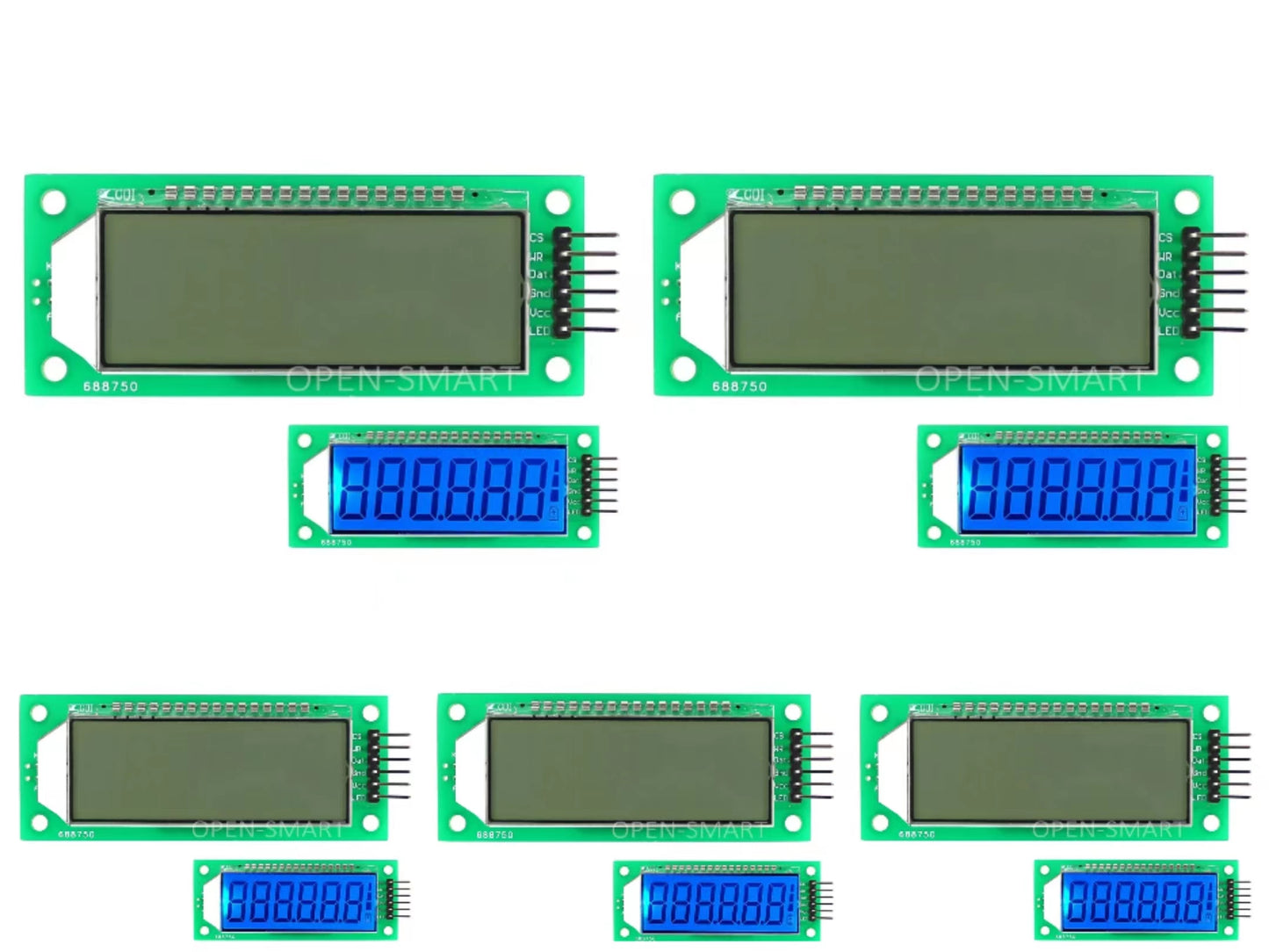 5PCS OPEN-SMARTBlue Backlight 2.4 inch 6-Digit LCD Module 7 Segment LCD Display Module HT1621 LCD Driver IC with Decimal Point for Arduino