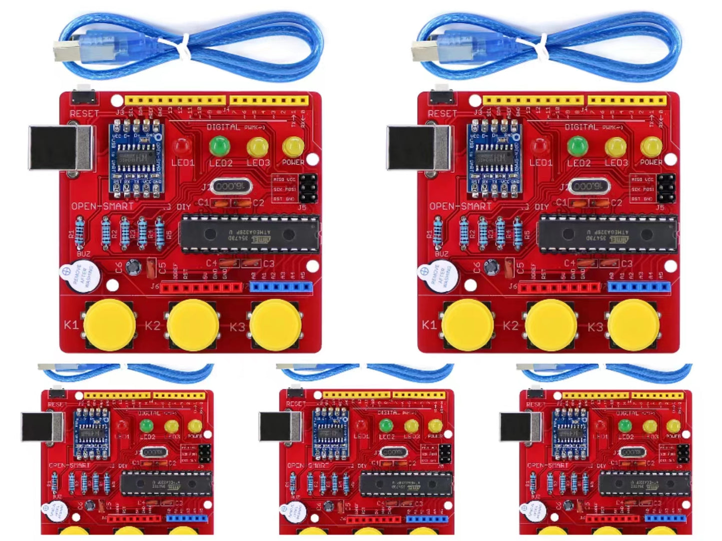 5PCS OPEN-SMART Red DIY ATmega328P Development Board Module CH340 Driver with Buzzer LED Button Compatible for Arduino