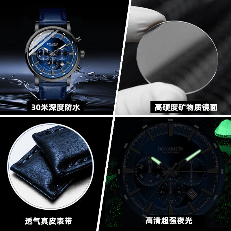 2021 new fashion men's waterproof watch fashion six pin multifunctional large dial watch luminous student watch male