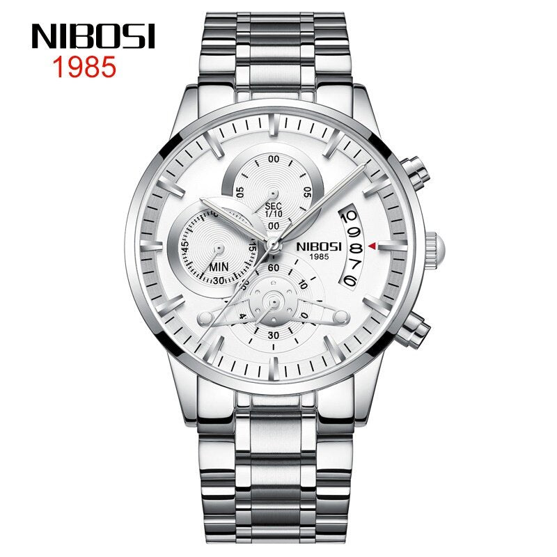 2309 New Style NIBOSI Solid Steel Band Men's Watch Waterproof Coating Glass Luminous Three-Eyed 6-Needle Quartz Men