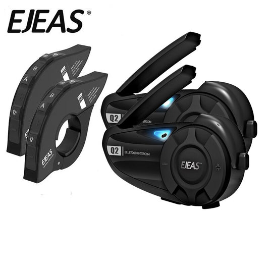 2022 EJEAS new Q2 Motorcycle Helmet Headset Intercom Bluetooth 5.1 Quick Pair Waterproof Up to 2 Riders Wireless Interphone Communicator