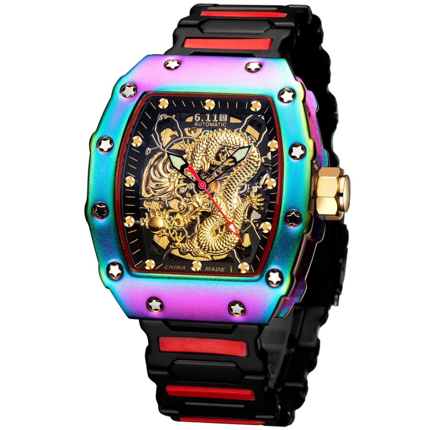 6.11 online celebrity Miller men watch steel strap transparent bottom automatic mechanical trend watch men.