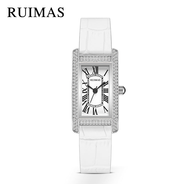 2023 NEW RUMAS DIAMOND-SET LADIES SMALL SQUARE LIGHT LUXURY FASHION QUARTZ TEMPERAMENT GODDESS SLIMMING WATCH 335