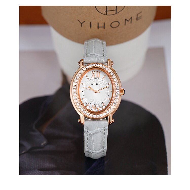 Ancient Ou GUOU6046 Ladies Watch Fashion Oval Dial Trendy Rhinestone Casual Real Quartz Women