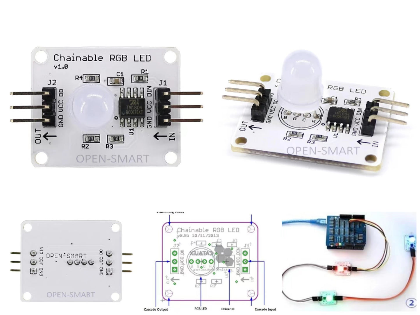 5PCS OPEN-SMARTRGB 3 Color Full Color LED Module Chainable Can be Connected in Series Highlighted Mist LED Board For Arduino