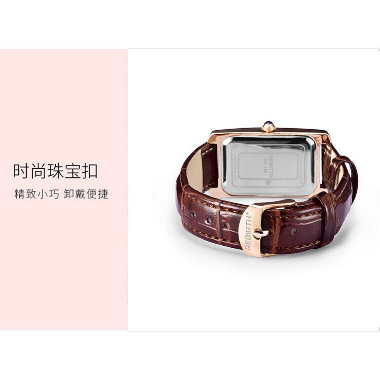 2022 New Product REBIRTH/Lipperf Quartz Watch Female Two-Needle Semi-Waterproof Square Roman Scale Belt Women's Fashion