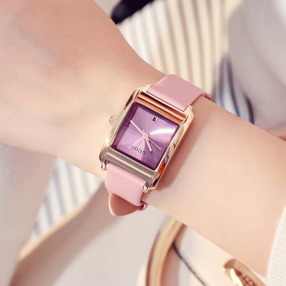 Ancient European GUOU square watch simple temperament ladies fashion quartz watch belt trend calendar ladies watch women