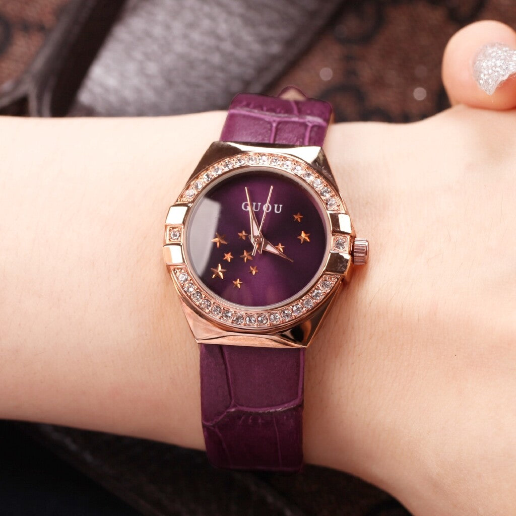 Ancient European GUOU luxury ladies seven star small plate fashion leather watch waterproof women's watch Quartz wristwatch woman