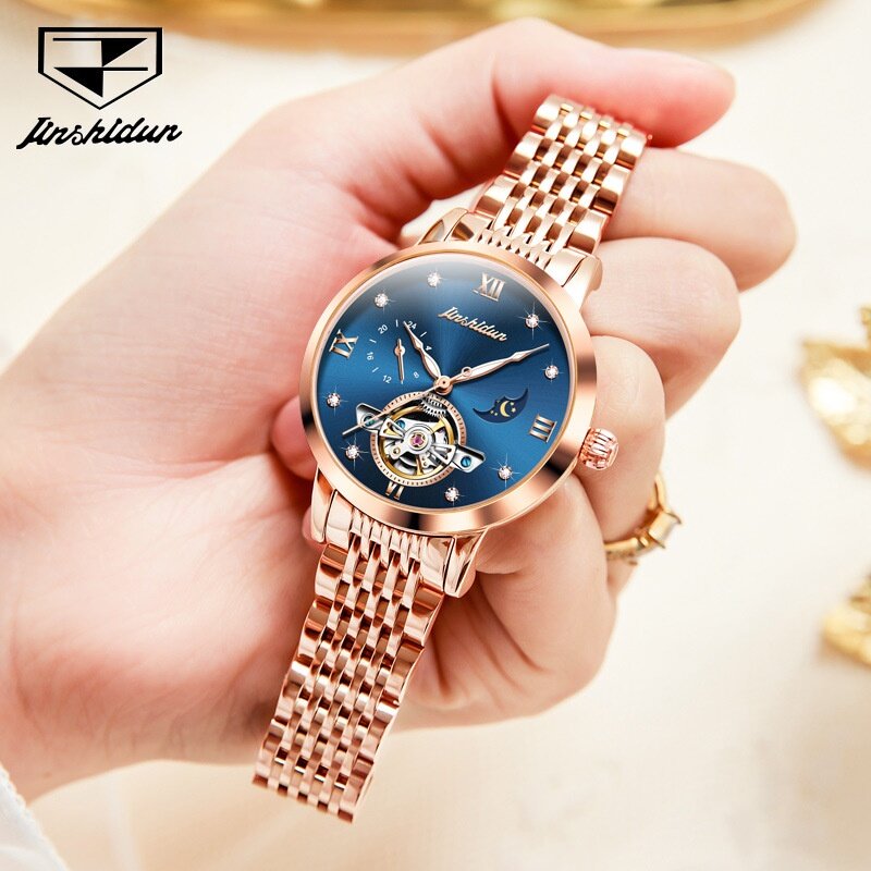 2022 New Style Jinshield Brand Watch Wholesale Hollow Waterproof Mechanical Female Tik Tok Hot-Selling Ladies Women