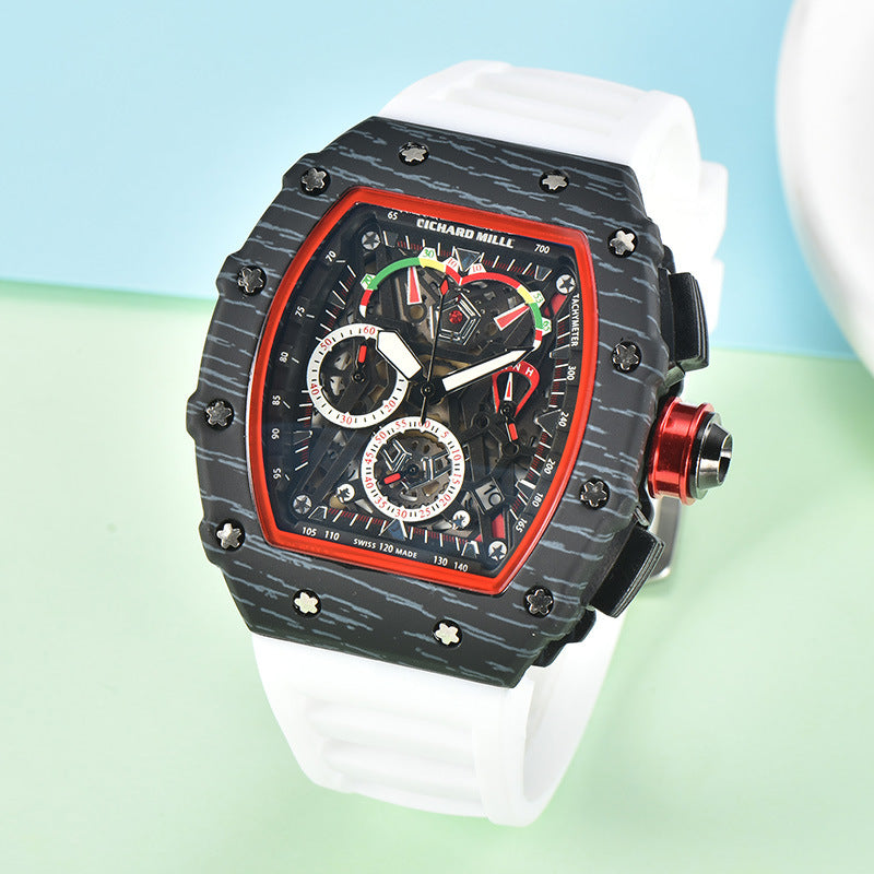 2023 Richard Imitation Carbon Fiber Men's Watch Hip Hop Trend Six Hands Calendar Running Seconds In Stock Quartz Watch Men's 8087F