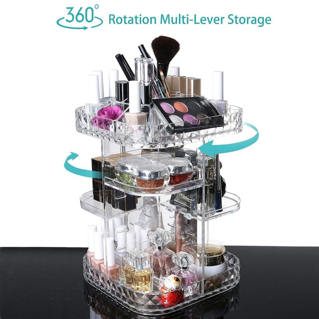 360 degree rotating cosmetic storage box, DIY adjustable large capacity cosmetic display cabinet square makeup rack storage box