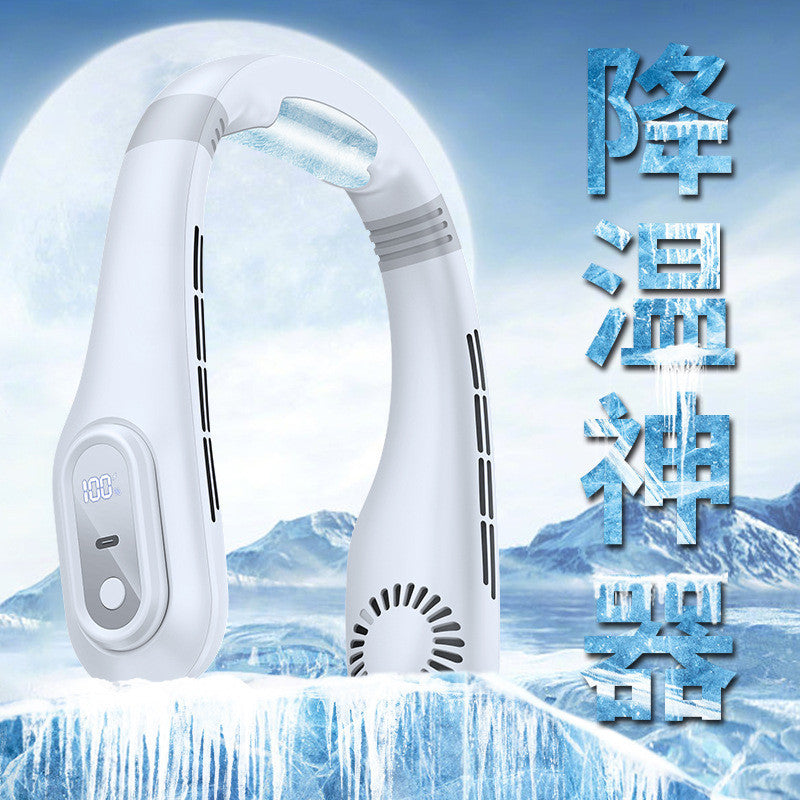 2024 Hurricane Hanging Neck Fan Lazy Portable USB Mini Fan Air Conditioning Feel Leafless Hanging Neck Fan