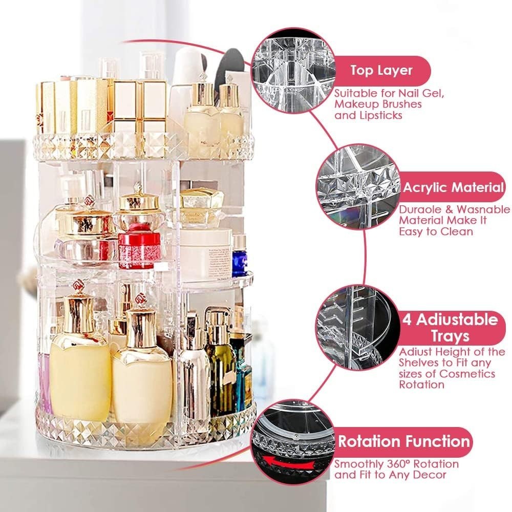 360 Degree Rotating Make up Organizers Cosmetics brush Holder Perfume Lipsticks Large Diamond Skincare Cosmetic Organizer