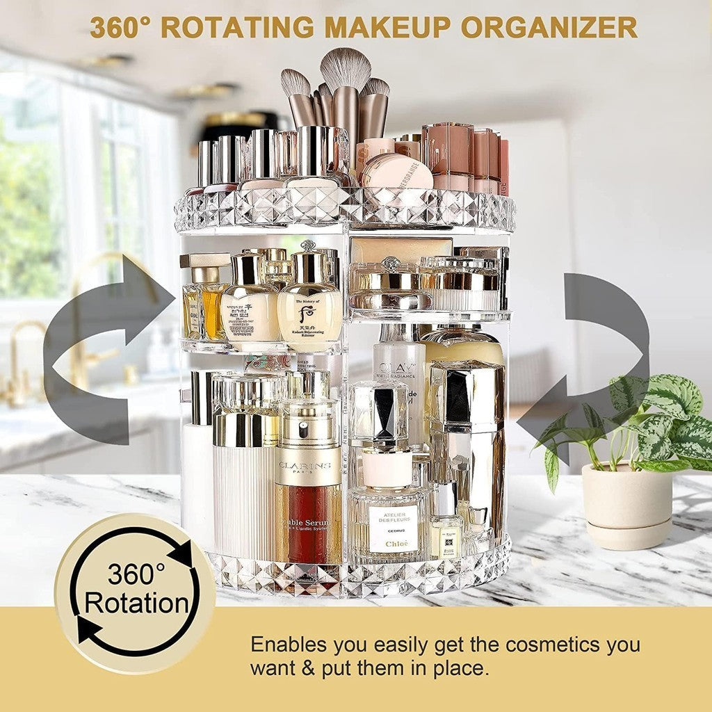 360 Degree Rotating Make up Organizers Cosmetics brush Holder Perfume Lipsticks Large Diamond Skincare Cosmetic Organizer