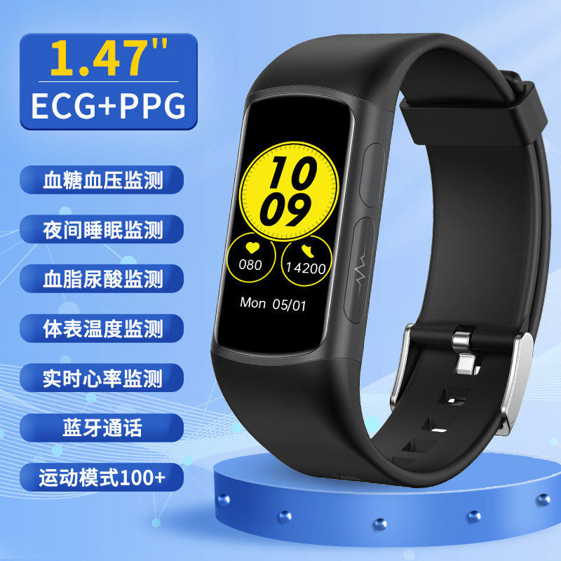 2024 New Style SPOVAN 1.47 Bluetooth Call Smart Bracelet Monitoring Adult ECG+PPG Blood Fat Urinary Acid Analysis Health Bracelet