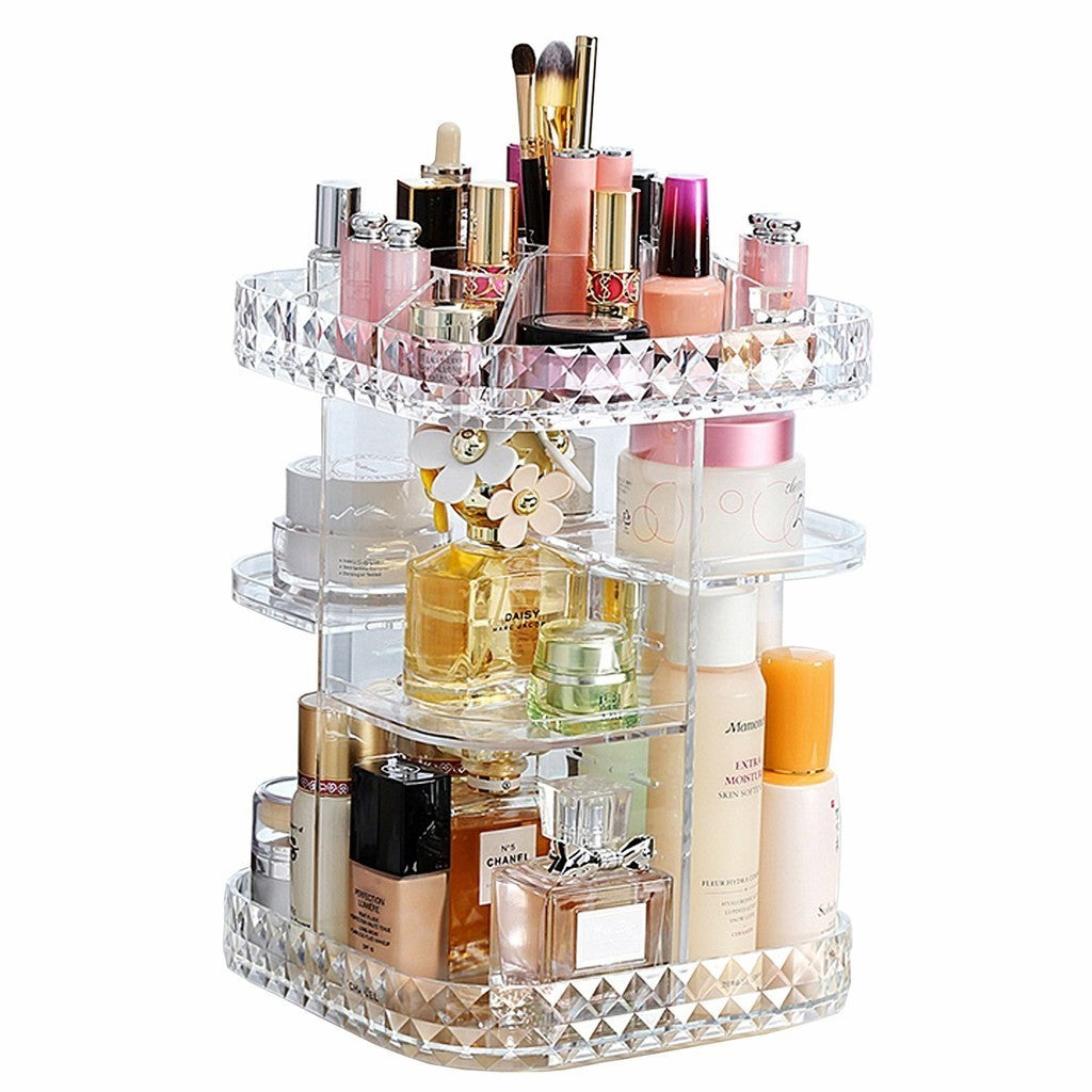 360 degree rotating cosmetic storage box, DIY adjustable large capacity cosmetic display cabinet square makeup rack storage box