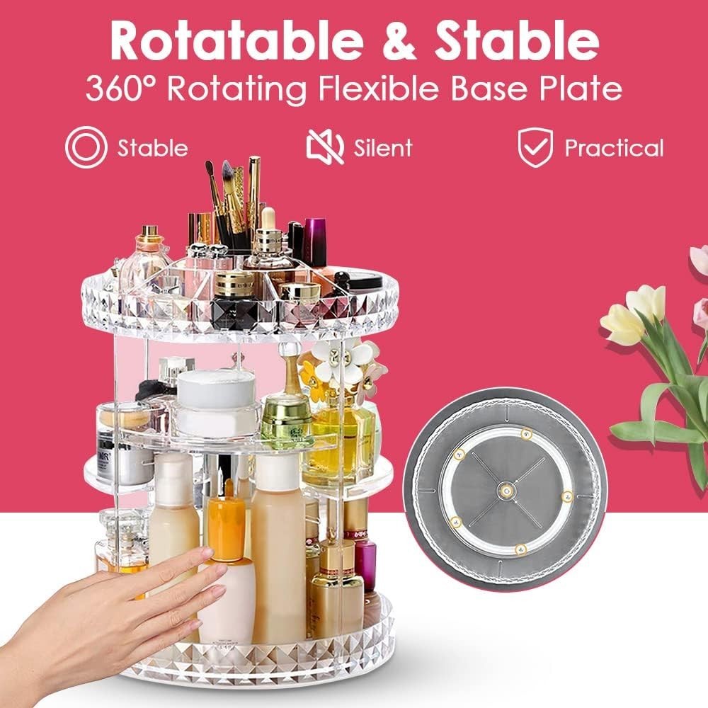 360 Degree Rotating Make up Organizers Cosmetics brush Holder Perfume Lipsticks Large Diamond Skincare Cosmetic Organizer