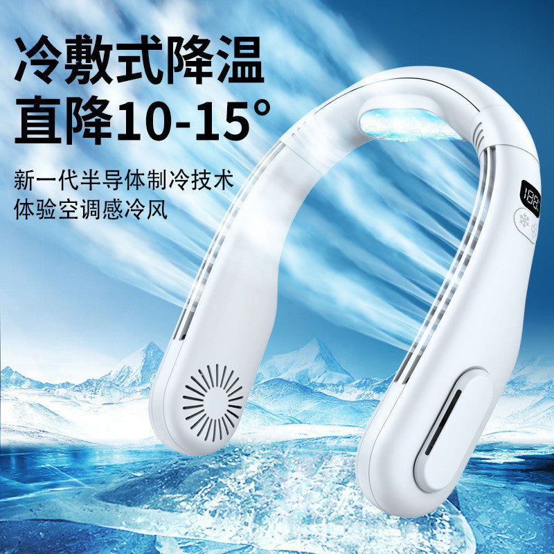 2024 Refrigeration Hanging Neck Fan Portable Lazy Summer Silent Leafless Hanging Neck Cooling Fan Air Conditioning USB