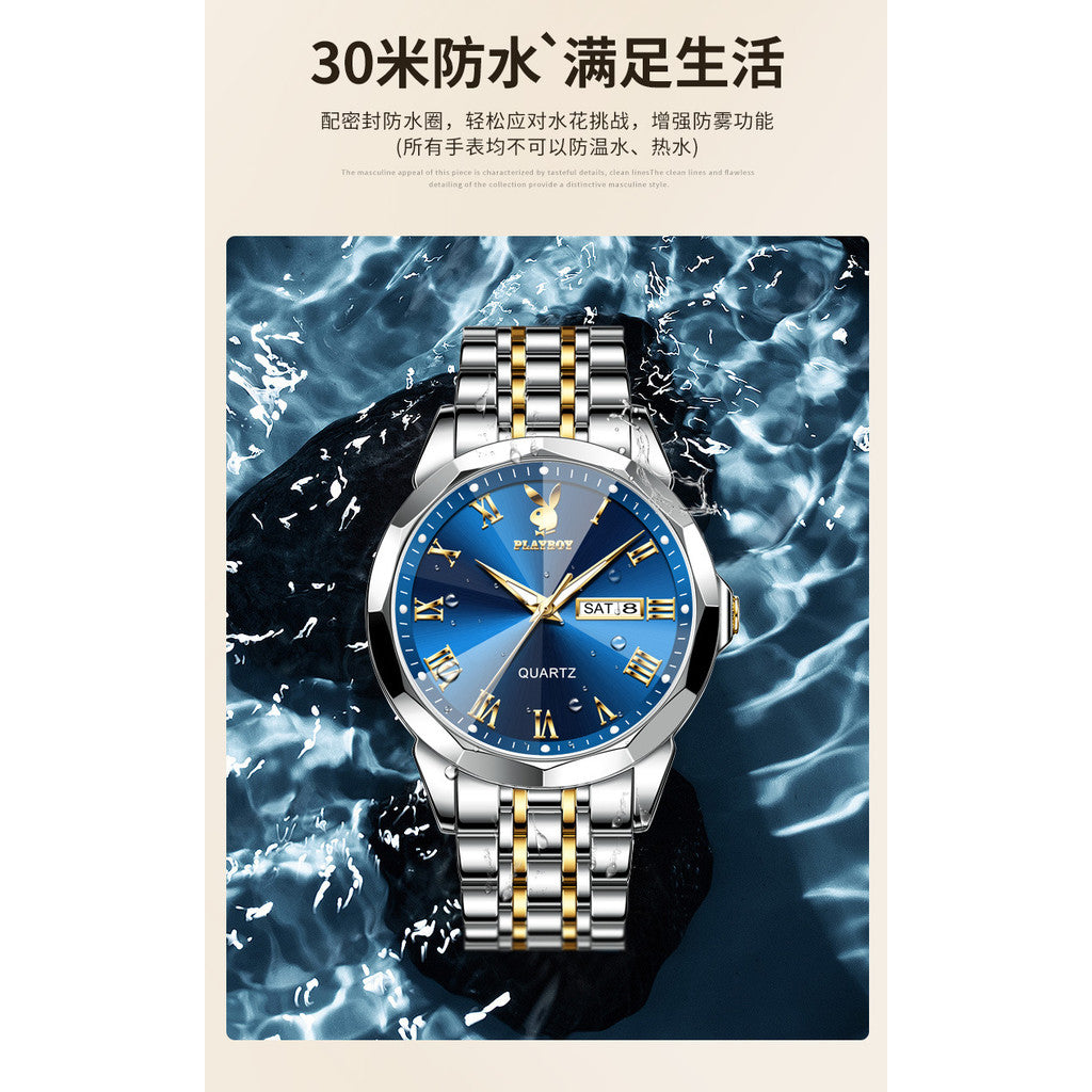 2024 New Style PLAYBOY Brand Quartz Dual Calendar Men's Watch 3502 2024 Latest Style